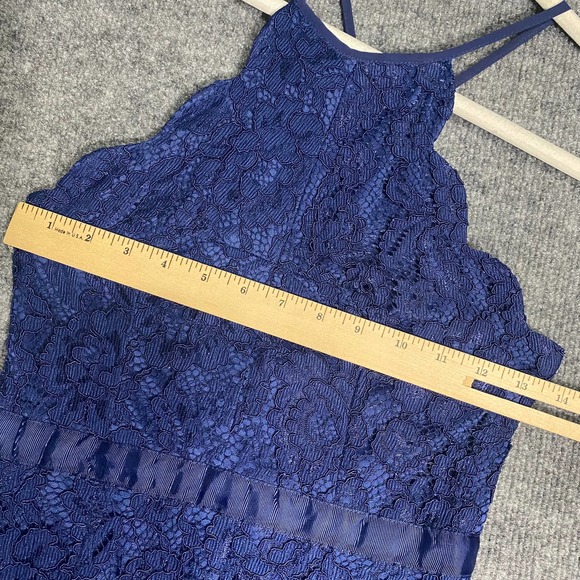 Lulus Maxi Gown Dress XS Navy Blue Lace Zenith Trumpet Hem Cocktail Formal - Picture 7 of 12